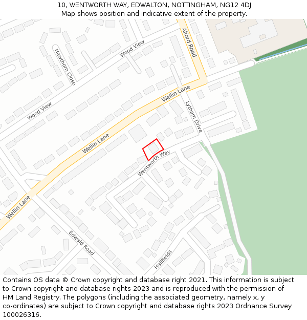 10, WENTWORTH WAY, EDWALTON, NOTTINGHAM, NG12 4DJ: Location map and indicative extent of plot