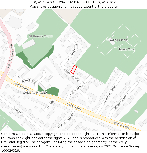 10, WENTWORTH WAY, SANDAL, WAKEFIELD, WF2 6QX: Location map and indicative extent of plot