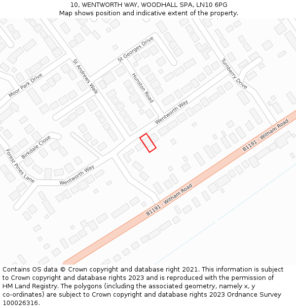 10, WENTWORTH WAY, WOODHALL SPA, LN10 6PG: Location map and indicative extent of plot