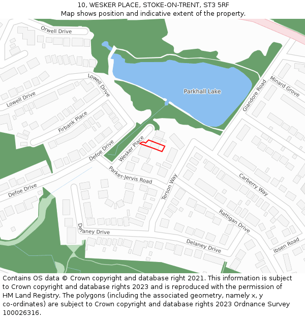 10, WESKER PLACE, STOKE-ON-TRENT, ST3 5RF: Location map and indicative extent of plot