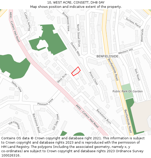 10, WEST ACRE, CONSETT, DH8 0AY: Location map and indicative extent of plot