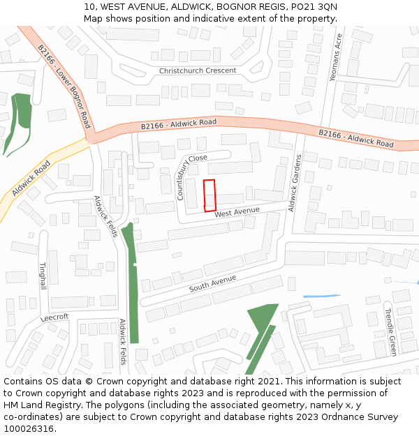 10, WEST AVENUE, ALDWICK, BOGNOR REGIS, PO21 3QN: Location map and indicative extent of plot