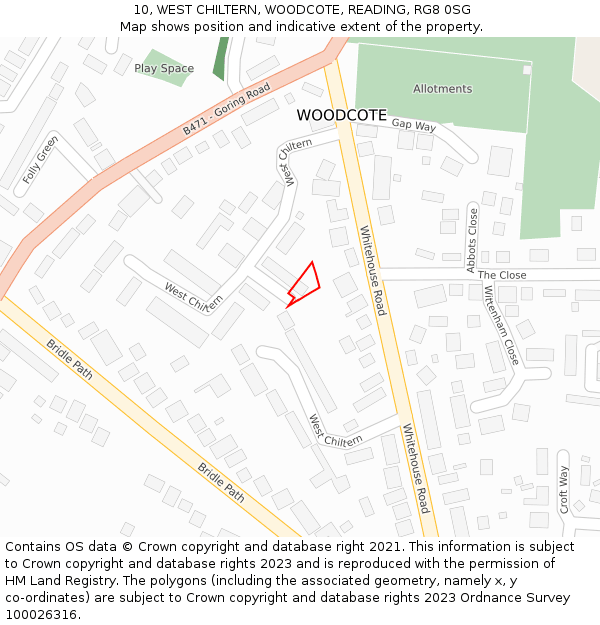 10, WEST CHILTERN, WOODCOTE, READING, RG8 0SG: Location map and indicative extent of plot