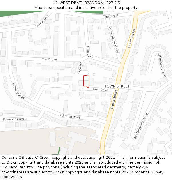 10, WEST DRIVE, BRANDON, IP27 0JS: Location map and indicative extent of plot