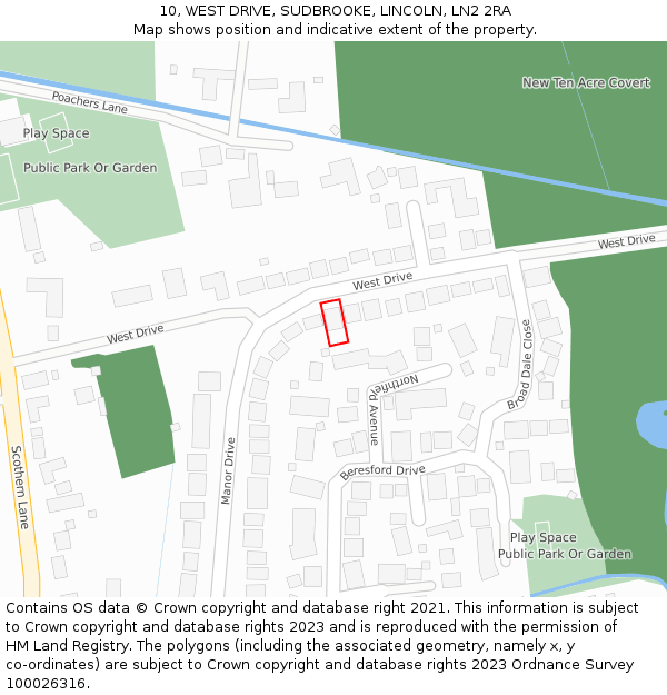 10, WEST DRIVE, SUDBROOKE, LINCOLN, LN2 2RA: Location map and indicative extent of plot