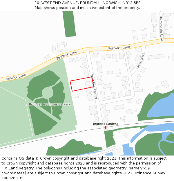 10, WEST END AVENUE, BRUNDALL, NORWICH, NR13 5RF: Location map and indicative extent of plot