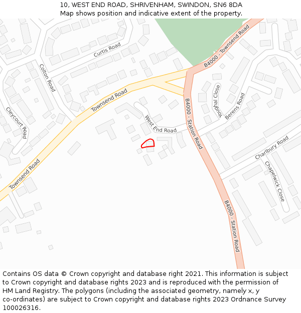 10, WEST END ROAD, SHRIVENHAM, SWINDON, SN6 8DA: Location map and indicative extent of plot