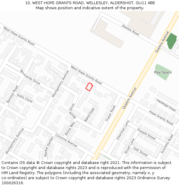 10, WEST HOPE GRANTS ROAD, WELLESLEY, ALDERSHOT, GU11 4BE: Location map and indicative extent of plot