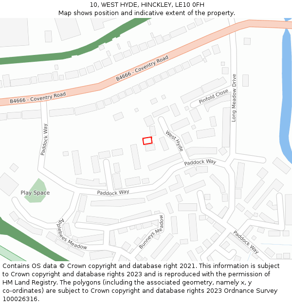 10, WEST HYDE, HINCKLEY, LE10 0FH: Location map and indicative extent of plot