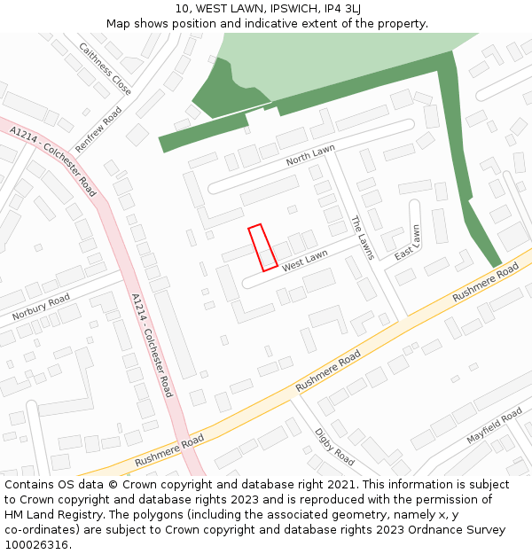 10, WEST LAWN, IPSWICH, IP4 3LJ: Location map and indicative extent of plot