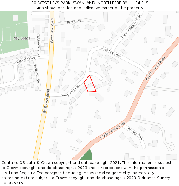 10, WEST LEYS PARK, SWANLAND, NORTH FERRIBY, HU14 3LS: Location map and indicative extent of plot