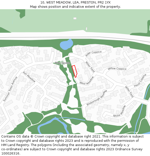 10, WEST MEADOW, LEA, PRESTON, PR2 1YX: Location map and indicative extent of plot