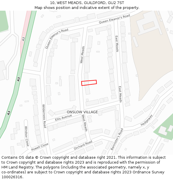 10, WEST MEADS, GUILDFORD, GU2 7ST: Location map and indicative extent of plot