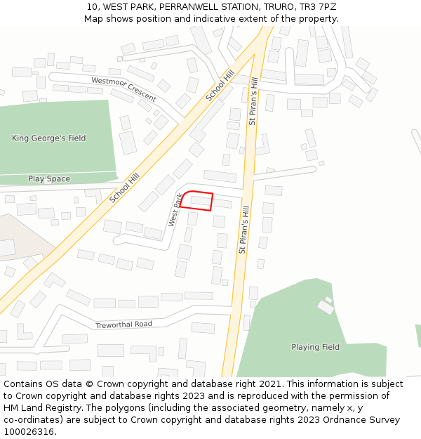 10, WEST PARK, PERRANWELL STATION, TRURO, TR3 7PZ: Location map and indicative extent of plot