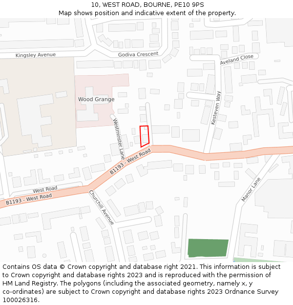 10, WEST ROAD, BOURNE, PE10 9PS: Location map and indicative extent of plot