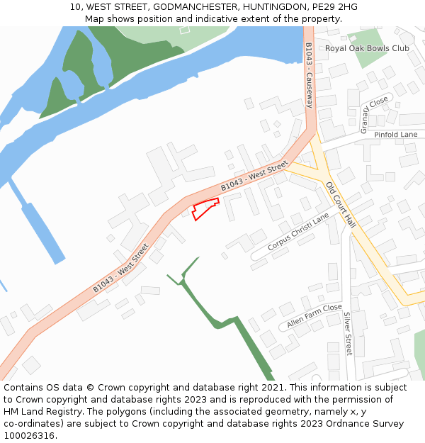 10, WEST STREET, GODMANCHESTER, HUNTINGDON, PE29 2HG: Location map and indicative extent of plot