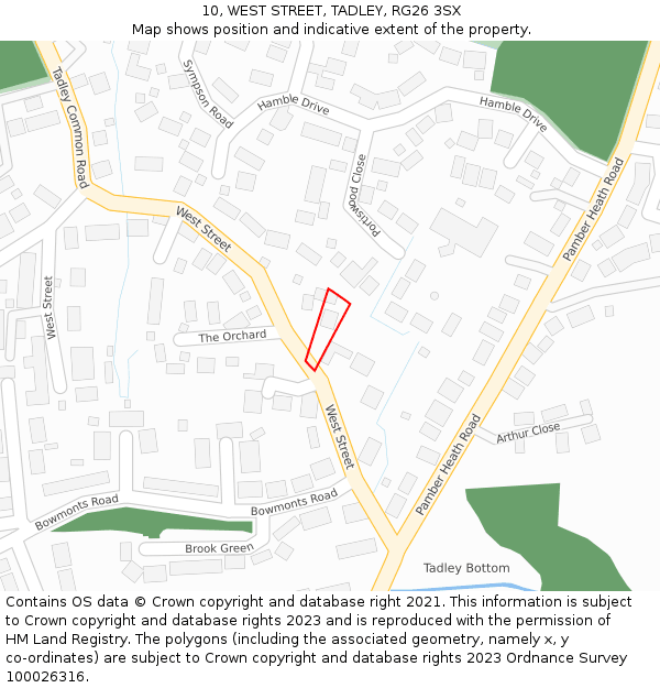 10, WEST STREET, TADLEY, RG26 3SX: Location map and indicative extent of plot