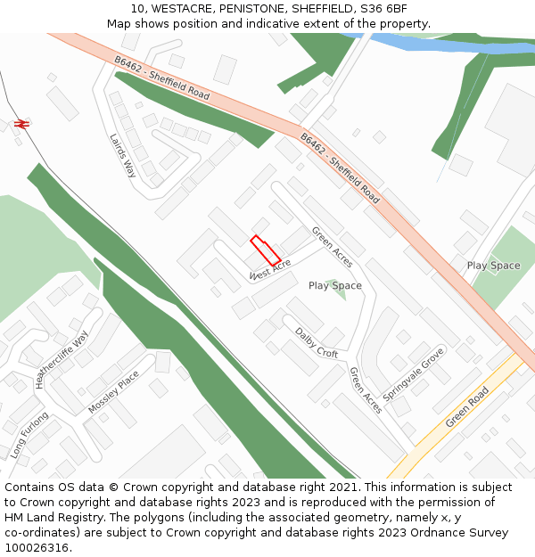 10, WESTACRE, PENISTONE, SHEFFIELD, S36 6BF: Location map and indicative extent of plot