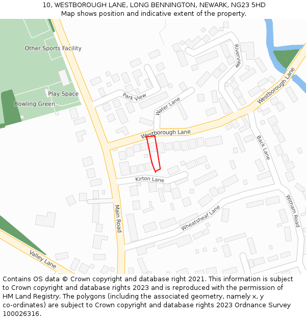 10, WESTBOROUGH LANE, LONG BENNINGTON, NEWARK, NG23 5HD: Location map and indicative extent of plot