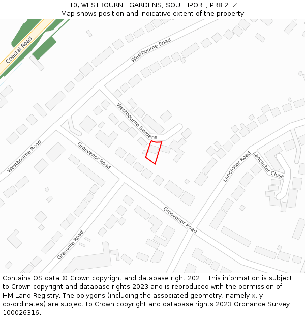 10, WESTBOURNE GARDENS, SOUTHPORT, PR8 2EZ: Location map and indicative extent of plot