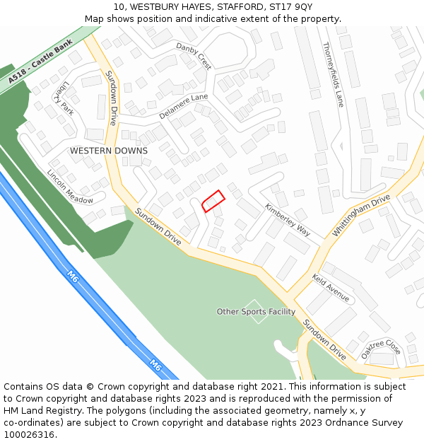 10, WESTBURY HAYES, STAFFORD, ST17 9QY: Location map and indicative extent of plot