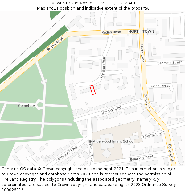 10, WESTBURY WAY, ALDERSHOT, GU12 4HE: Location map and indicative extent of plot