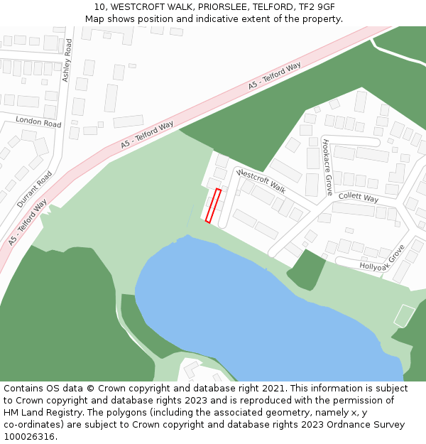 10, WESTCROFT WALK, PRIORSLEE, TELFORD, TF2 9GF: Location map and indicative extent of plot