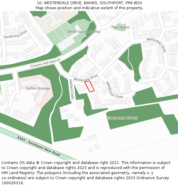 10, WESTERDALE DRIVE, BANKS, SOUTHPORT, PR9 8DG: Location map and indicative extent of plot