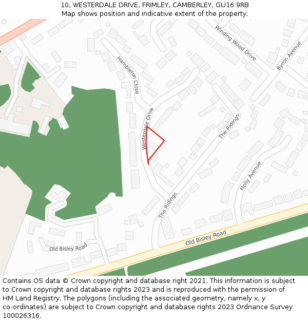 10, WESTERDALE DRIVE, FRIMLEY, CAMBERLEY, GU16 9RB: Location map and indicative extent of plot
