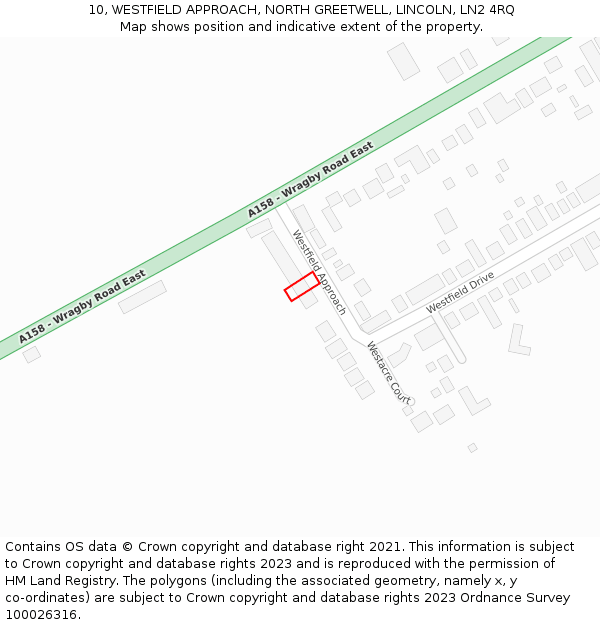 10, WESTFIELD APPROACH, NORTH GREETWELL, LINCOLN, LN2 4RQ: Location map and indicative extent of plot