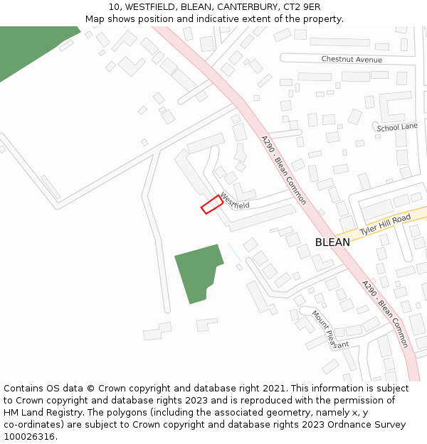 10, WESTFIELD, BLEAN, CANTERBURY, CT2 9ER: Location map and indicative extent of plot