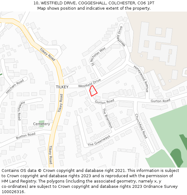 10, WESTFIELD DRIVE, COGGESHALL, COLCHESTER, CO6 1PT: Location map and indicative extent of plot