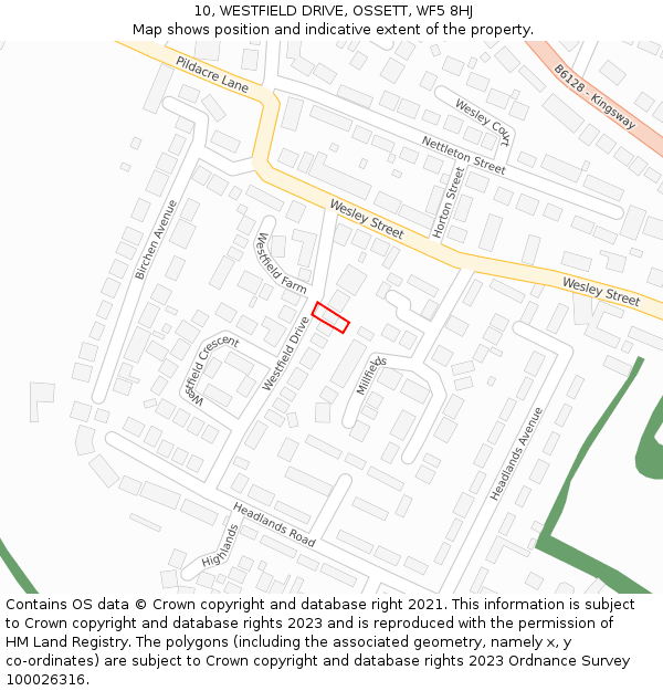 10, WESTFIELD DRIVE, OSSETT, WF5 8HJ: Location map and indicative extent of plot