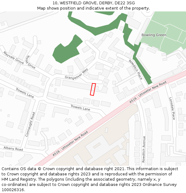 10, WESTFIELD GROVE, DERBY, DE22 3SG: Location map and indicative extent of plot