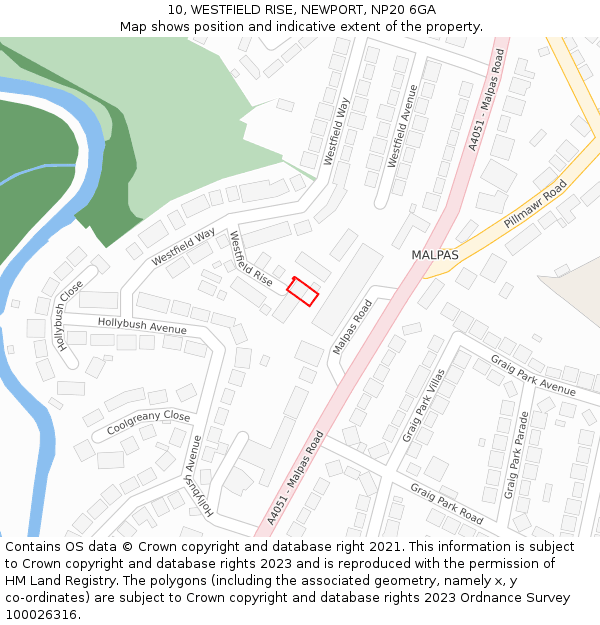10, WESTFIELD RISE, NEWPORT, NP20 6GA: Location map and indicative extent of plot