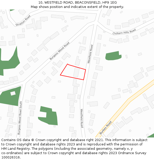 10, WESTFIELD ROAD, BEACONSFIELD, HP9 1EG: Location map and indicative extent of plot