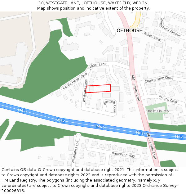 10, WESTGATE LANE, LOFTHOUSE, WAKEFIELD, WF3 3NJ: Location map and indicative extent of plot