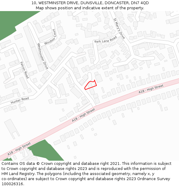 10, WESTMINSTER DRIVE, DUNSVILLE, DONCASTER, DN7 4QD: Location map and indicative extent of plot