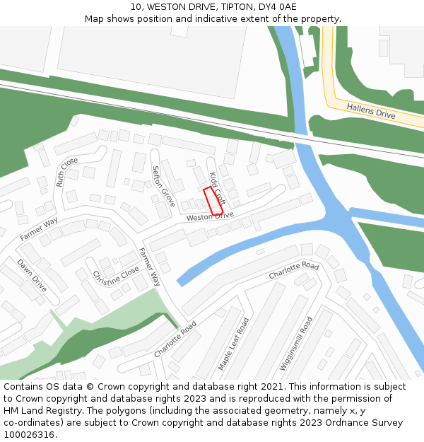 10, WESTON DRIVE, TIPTON, DY4 0AE: Location map and indicative extent of plot