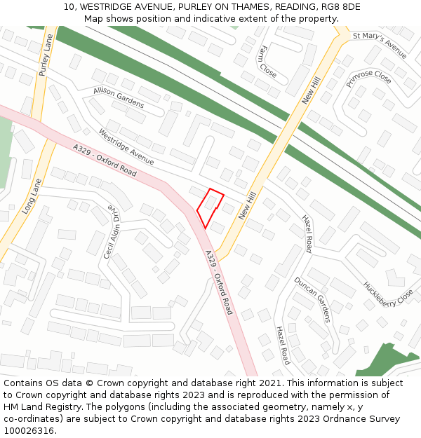 10, WESTRIDGE AVENUE, PURLEY ON THAMES, READING, RG8 8DE: Location map and indicative extent of plot