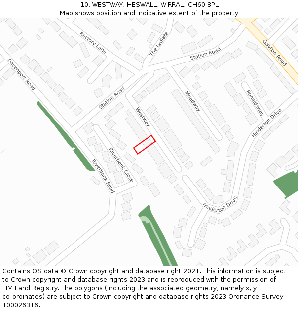 10, WESTWAY, HESWALL, WIRRAL, CH60 8PL: Location map and indicative extent of plot