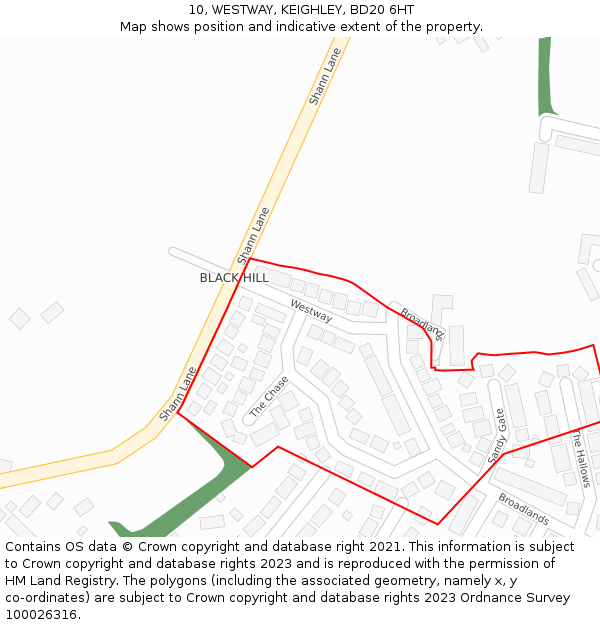 10, WESTWAY, KEIGHLEY, BD20 6HT: Location map and indicative extent of plot