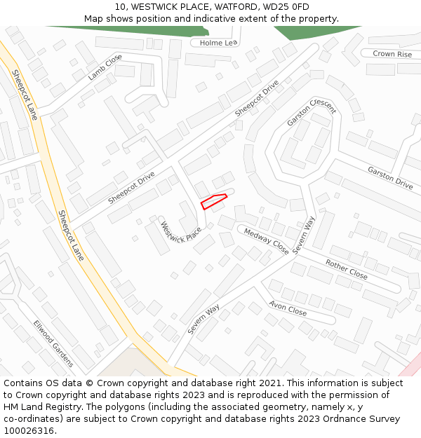 10, WESTWICK PLACE, WATFORD, WD25 0FD: Location map and indicative extent of plot