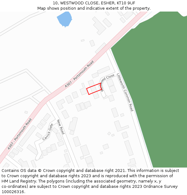 10, WESTWOOD CLOSE, ESHER, KT10 9UF: Location map and indicative extent of plot