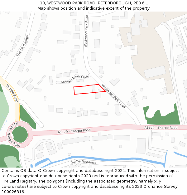 10, WESTWOOD PARK ROAD, PETERBOROUGH, PE3 6JL: Location map and indicative extent of plot