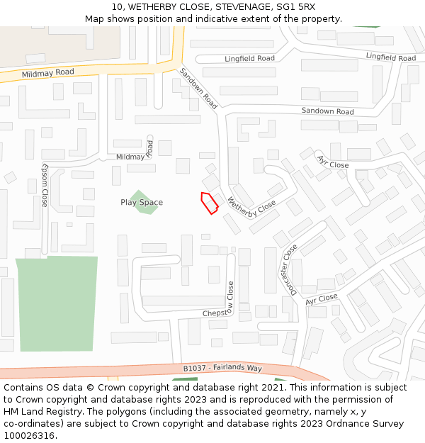 10, WETHERBY CLOSE, STEVENAGE, SG1 5RX: Location map and indicative extent of plot