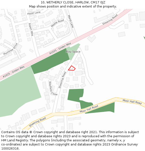 10, WETHERLY CLOSE, HARLOW, CM17 0JZ: Location map and indicative extent of plot