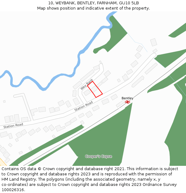 10, WEYBANK, BENTLEY, FARNHAM, GU10 5LB: Location map and indicative extent of plot