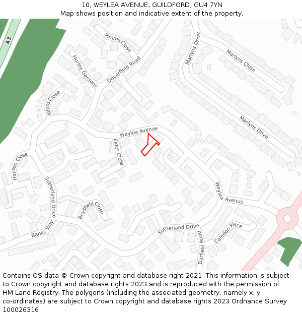 10, WEYLEA AVENUE, GUILDFORD, GU4 7YN: Location map and indicative extent of plot