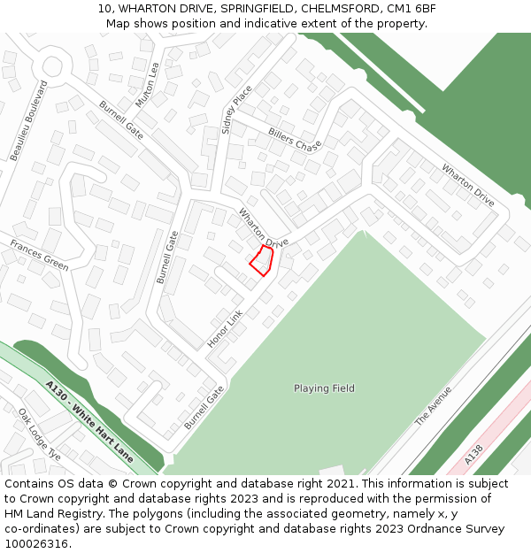 10, WHARTON DRIVE, SPRINGFIELD, CHELMSFORD, CM1 6BF: Location map and indicative extent of plot